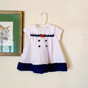 Vintage 90s Peaches N Cream Blue and White Linen Easter Dress Size 12 Months